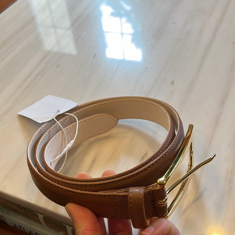 AUREUM 24K gold tone hardware Leather Belt NWT - Picture 5 of 7